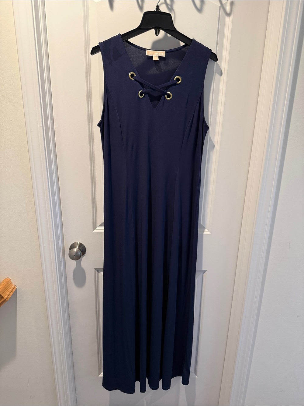Michael Kors Navy Sleeveless Lace-Up V-Neck Maxi Dress
